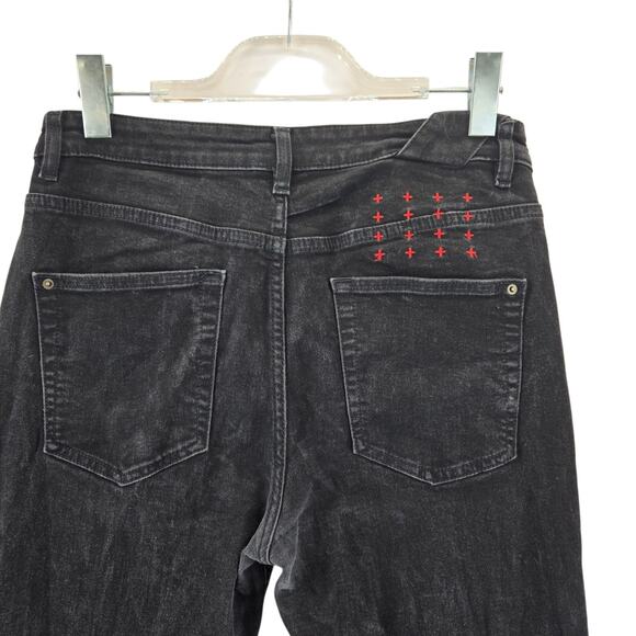 Ksubi Jeans Black Slim Mens 33 Embroidered Red + Signs Streetwear Stretch Skinny - Picture 1 of 13